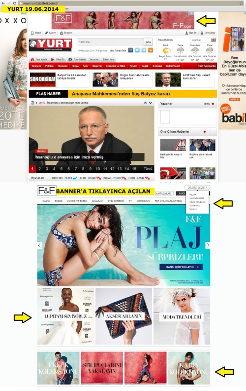 Tesco'ya bağlı F&F giyim mağazasının reklam "banner"ı ve anasayfasında zenci ve zenci kırması resimleri. Bu reklam ve site Türkiye'de yayınlanıyor.